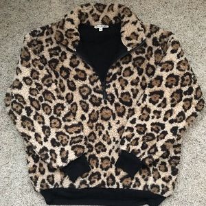 WORN ONCE Express Half Zip Leopard Sherpa